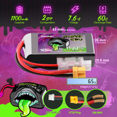 2×Ovonic Rebel 2.0 60C 2S 1100mah Lipo Battery LiHV 7.6V Pack with XT30 Plug for 2S Micro Quads